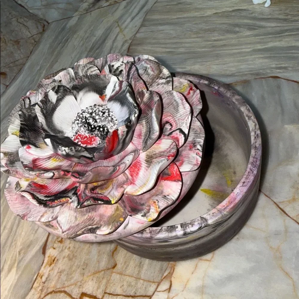 Floral Ceramic Jewelry Box - Pink and Gray